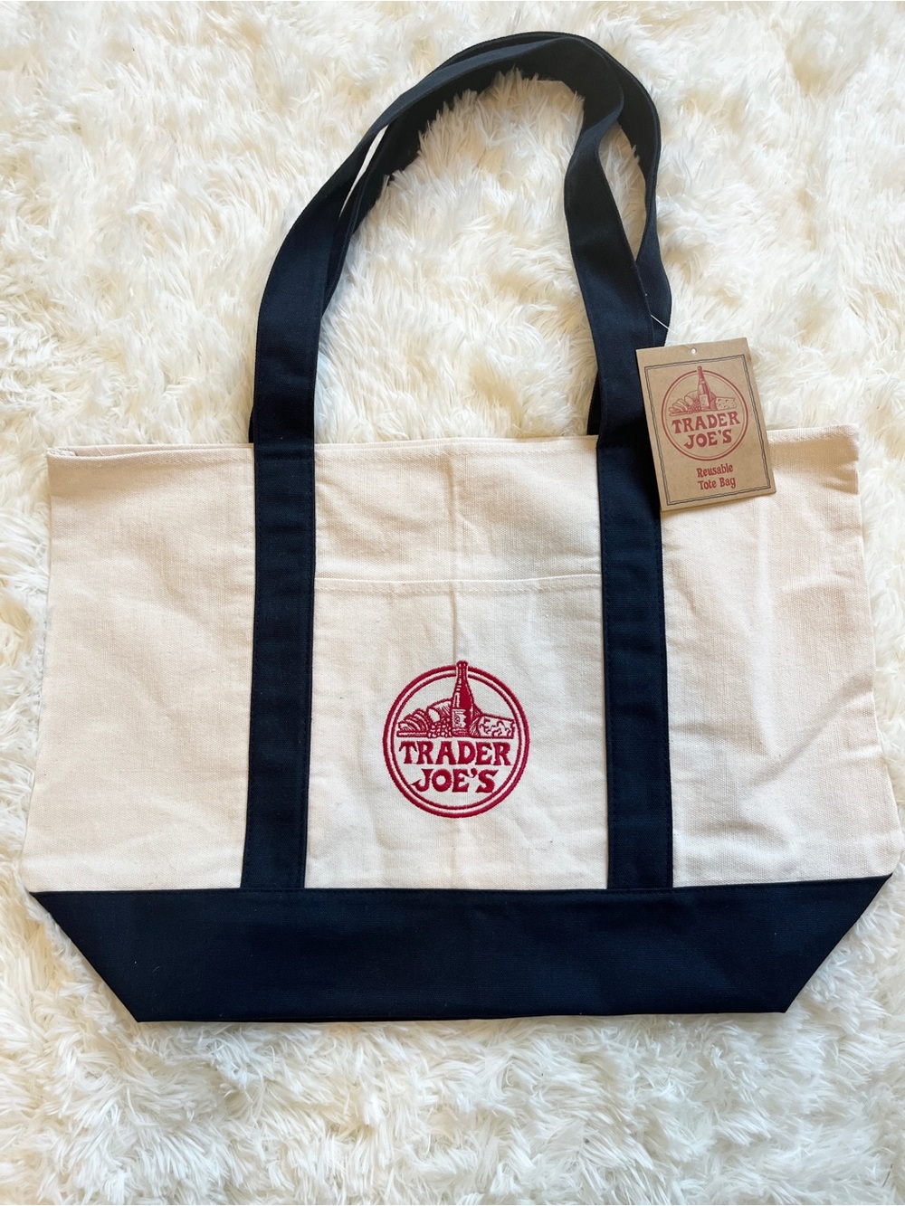 Trader Joe's Natural Canvas Tote with Black Trim